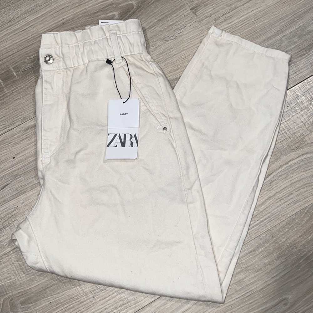 Zara paper bag pants cream beige NWT